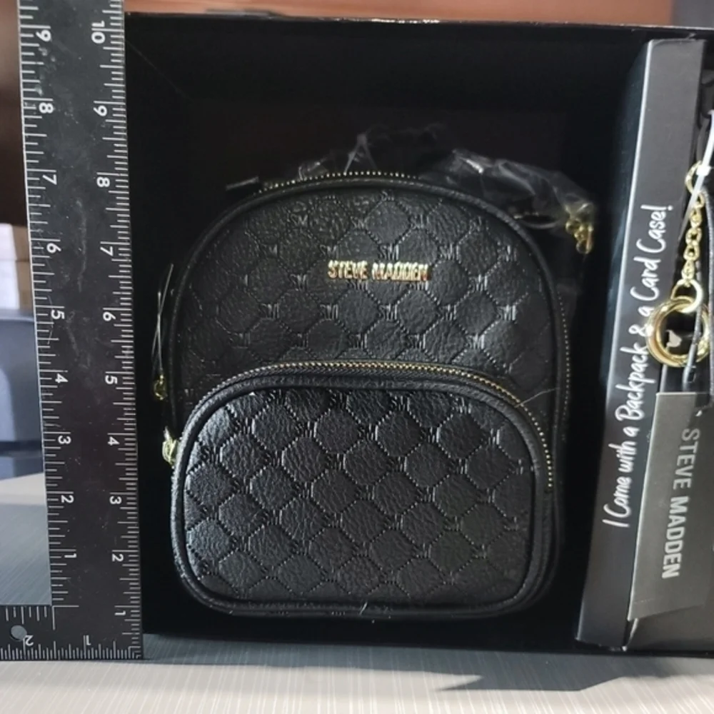 Steve Madden Black Backpack & Card Wallet Set New In‎ Box.